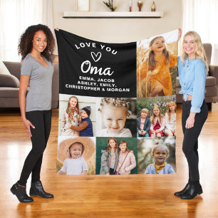 We Love You Oma Family Modern Photo Collage Fleece Blanket