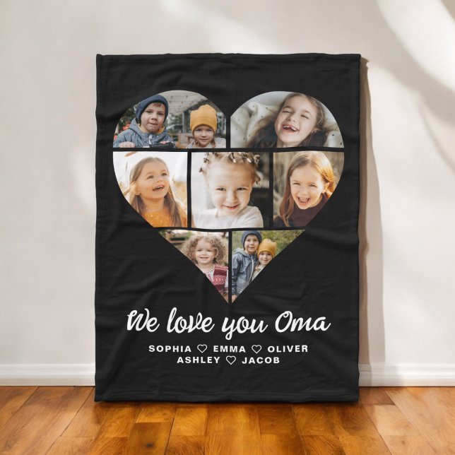 We Love You Oma Heart Modern Photo Collage Fleece Blanket (Creator Uploaded)
