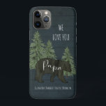 We Love You Papa Bear Forest Grandchildren Blue iPhone 11 Pro Case<br><div class="desc">We Love You Papa Bear Forest Personalized nautical navy blue stained wooden background iPhone 11 Pro Case helps show your "Papa Bear" just how much you love him! Rustic and masculine with hand painted forest trees and a black silhouette bear with typography script text "Papa" and his grandchildren's names. Art...</div>