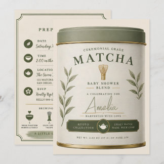 We Love You So Matcha Baby Shower Sage Green Tea  Invitation