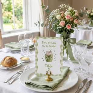 We Love You So Matcha Bow Green Gingham Table Number