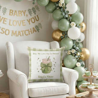 We Love You So Matcha Cozy Gingham Bow Throw Pillow