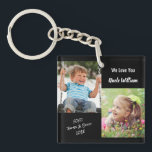 We Love You Uncle Photos Black Keychain<br><div class="desc">Celebrate a favourite with this fun design with white typography against a black background. Add two photos of nieces and nephews, personalize the expression to "I Love You" or "We Love You, " and personalize whether he is called "Uncle, " "Tio, " etc. You can also add names and the...</div>