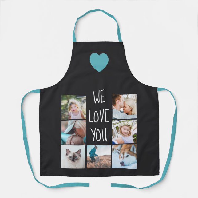 We love you | Your photo collage grid custom teal Apron (Front)