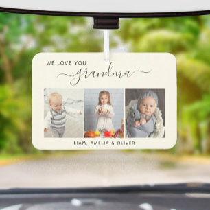 We Love Your Grandma 3 Photo Gray Script Air Freshener