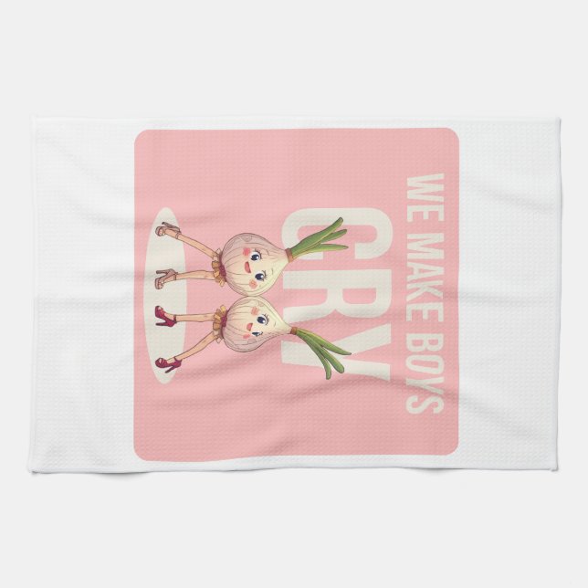 “We Make Boys Cry” Funny Girly Garlic Design Cute  Kitchen Towel (Horizontal)
