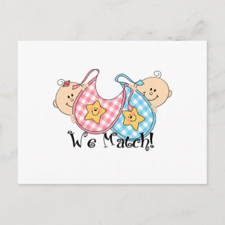 We Match Peeking Twins with Bibs 1 Girl, 1 Boy Postcard