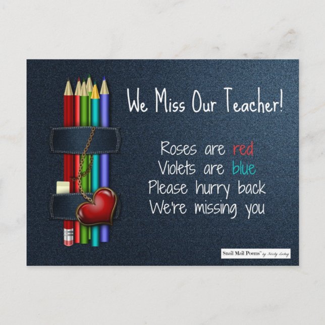 We Miss Our Teacher Poem from Students Postcard (Front)