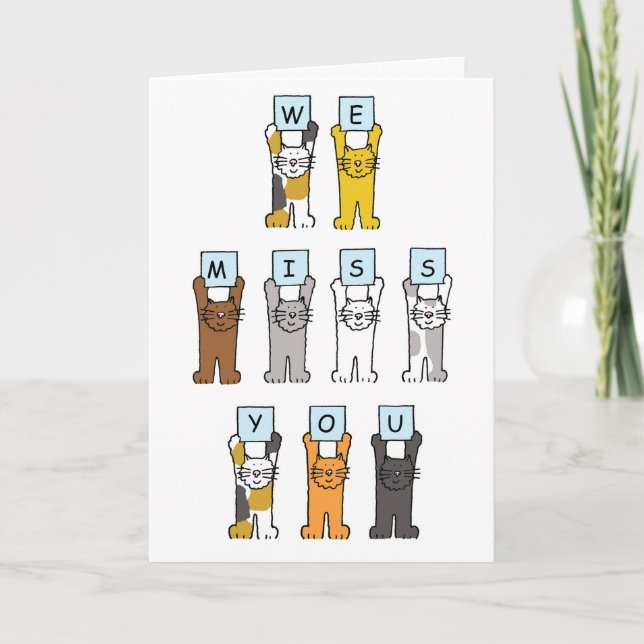 We Miss You Cute Cartoon Cats Card (Front)