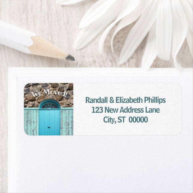 We Moved Announcement Rustic Blue Double Doors (Insitu)
