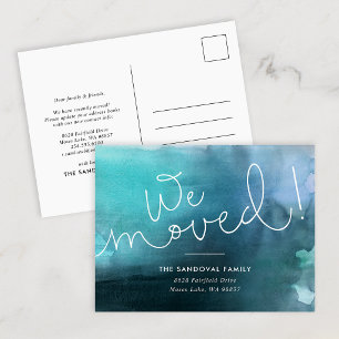 We Moved! Blue Hand-lettered New Address Announcement Postcard