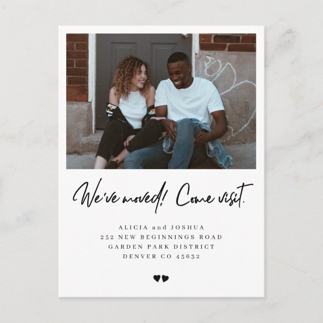 We moved come visit modern photo moving announcement postcard (Front)