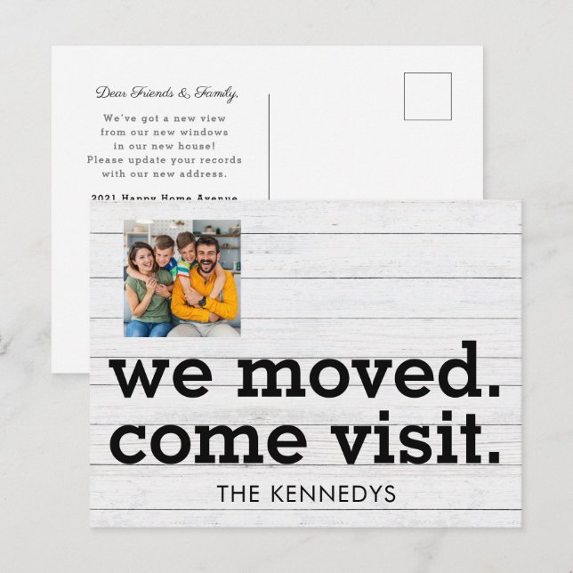We Moved Come Visit Typography New Home Photo  Announcement Postcard (Front/Back)