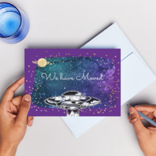 We moved - funny UFO Postcard