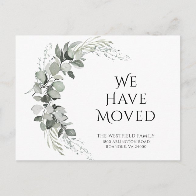 We Moved Green Eucalyptus New Address Announcement Postcard (Front)