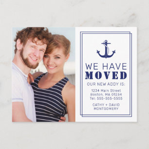 We Moved New Address Nautical Blue Anchor Photo  Announcement Postcard