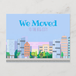 We Moved Pastel City Skyline Announcement Postcard