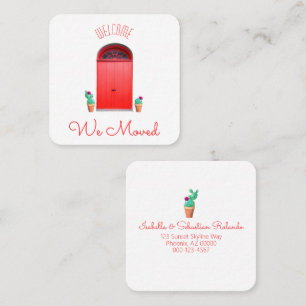 We Moved Red Doors Southwest Potted Cactus Square Business Card