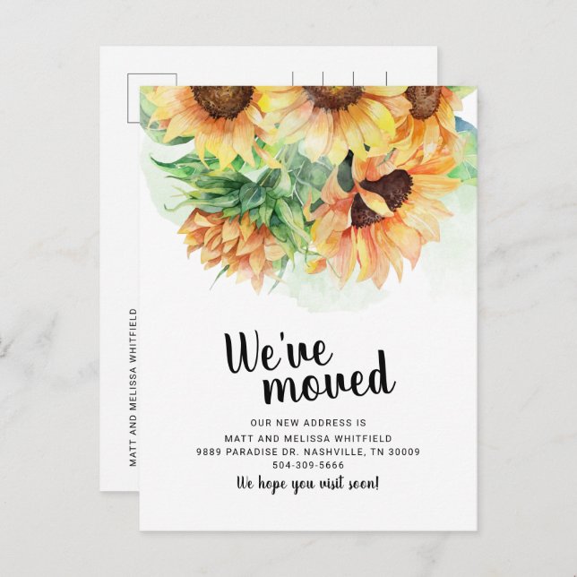 We Moved Sunflower Floral Moving Announcement Postcard (Front/Back)