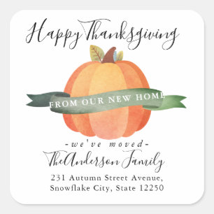 We Moved Thanksgiving Pumpkin Address Announcement Square Sticker