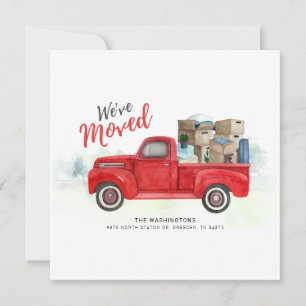 We Moved Watercolor Red Truck Moving Announcement