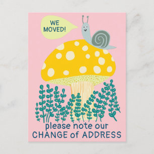WE MOVED Whimsical Snail Magical Mushroom NEW HOME Postcard