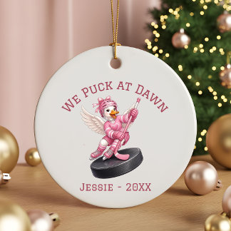 We Puck at Dawn Personalized Girls Hockey Ornament