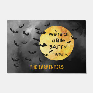 ”We’re all a little BATTY here” Personalized Doormat