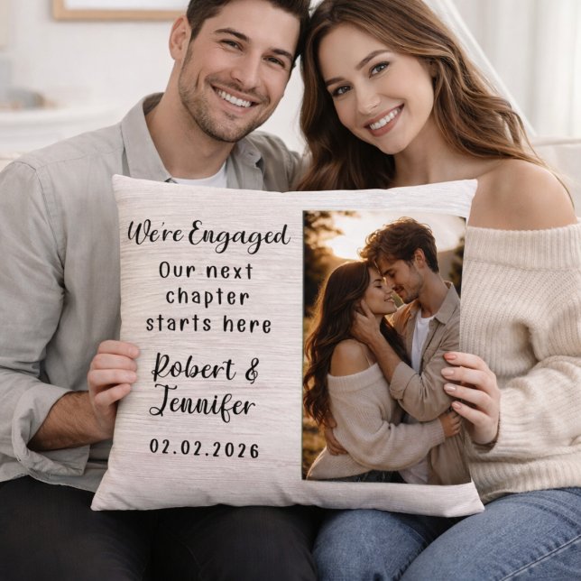 We’re Engaged Personalized Photo Throw Pillow (Creator Uploaded)