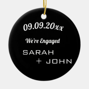 We’re Engaged Photo Black White Ceramic Ornament