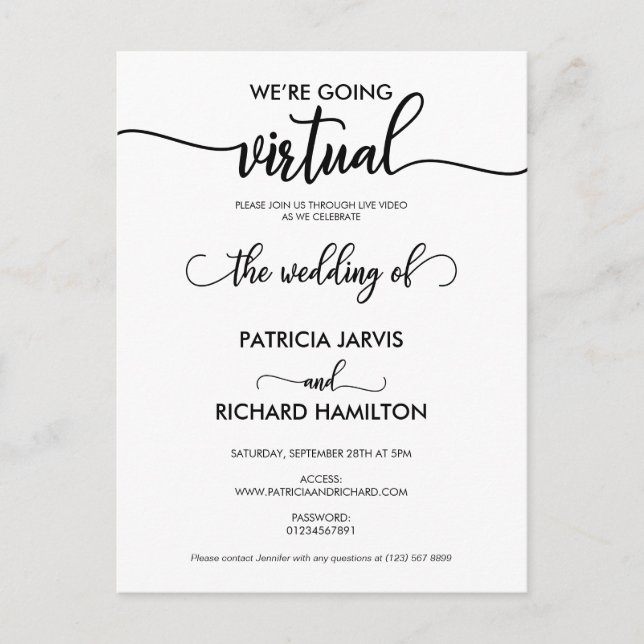 We’re Going Virtual Online Wedding Invitation Postcard (Front)