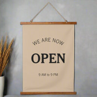 We' re Now Open l Black Script Business Time Sign