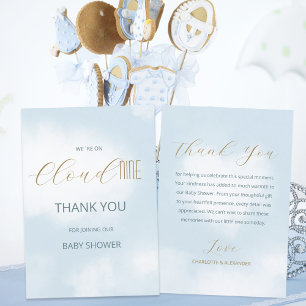 We´re on Cloud 9 Elegant Script Blue Baby Shower Thank You Card