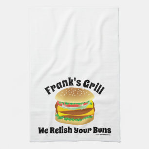 We Relish Your Buns Custom Cheeseburger Kitchen Towel