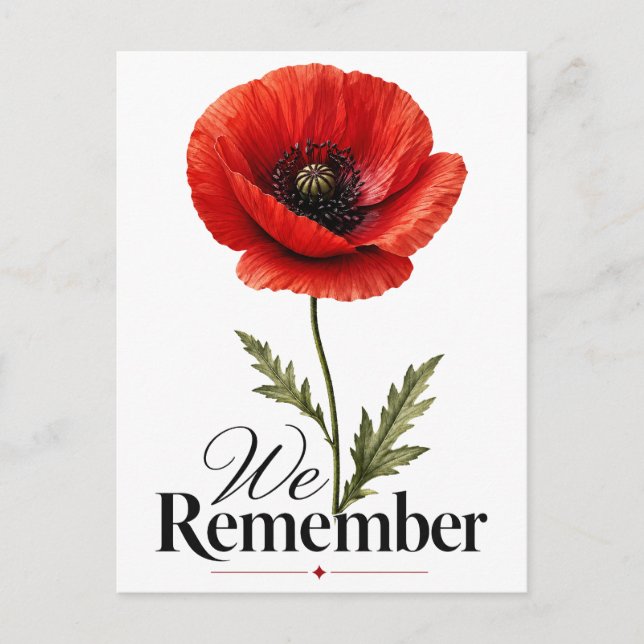 We Remember – Red Poppy Memorial Day Tribute Postcard (Front)
