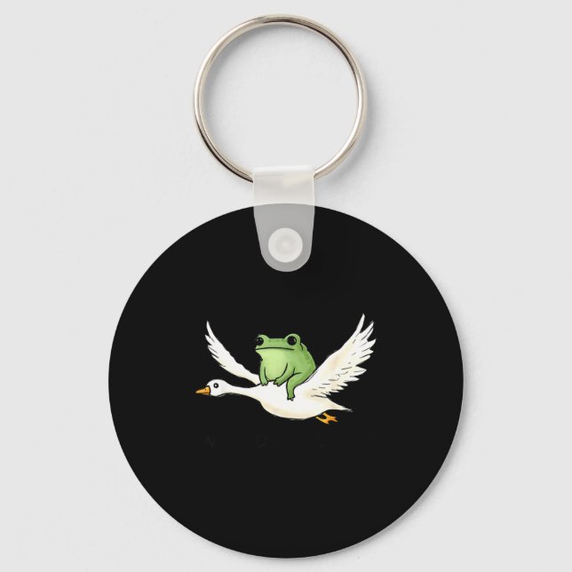 We Ride At Dawn Funny Frog Riding Goose Chaotic An Keychain (Front)
