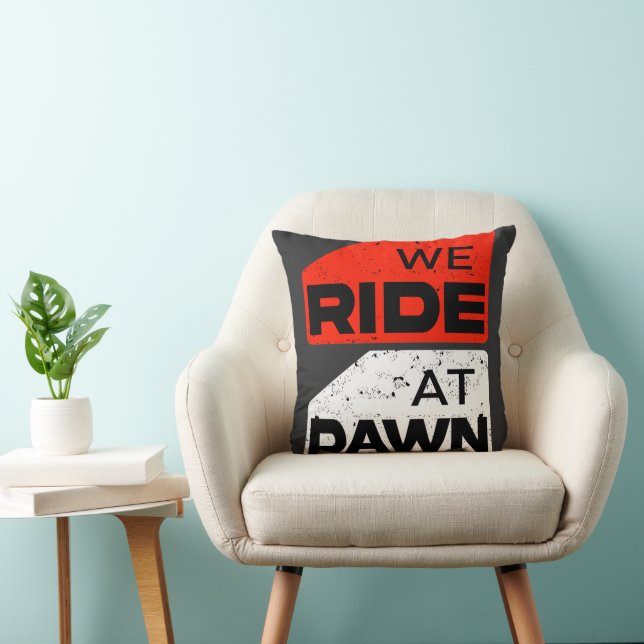 We Ride at Dawn T-Shirt – Adventure Biker  Throw Pillow (Chair)