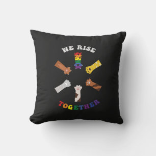 We Rise Together Paw Print Diversity Unity Throw Pillow