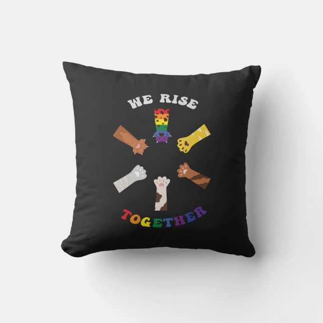 We Rise Together | Paw Print | Diversity | Unity Throw Pillow (Front)