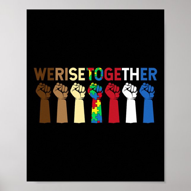 We Rise Together Puzzle Inspirational Autism Aware Poster (Front)