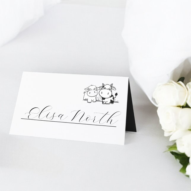 We Said I Moo Minimalist Wedding Place Card (We Said I Moo Minimalist Wedding Place Cards from Ricaso - Cute whimsical cow couple direction cards)