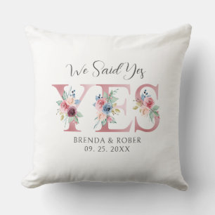 We said Yes Floral letters Throw Pillow