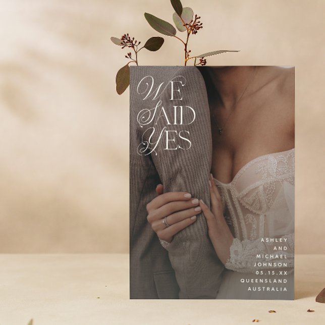 We Said Yes White Overlay Reception Only 2 Photo Invitation (We Eloped! You're Invited to Celebrate With Us at Our Reception. 🥂💕)