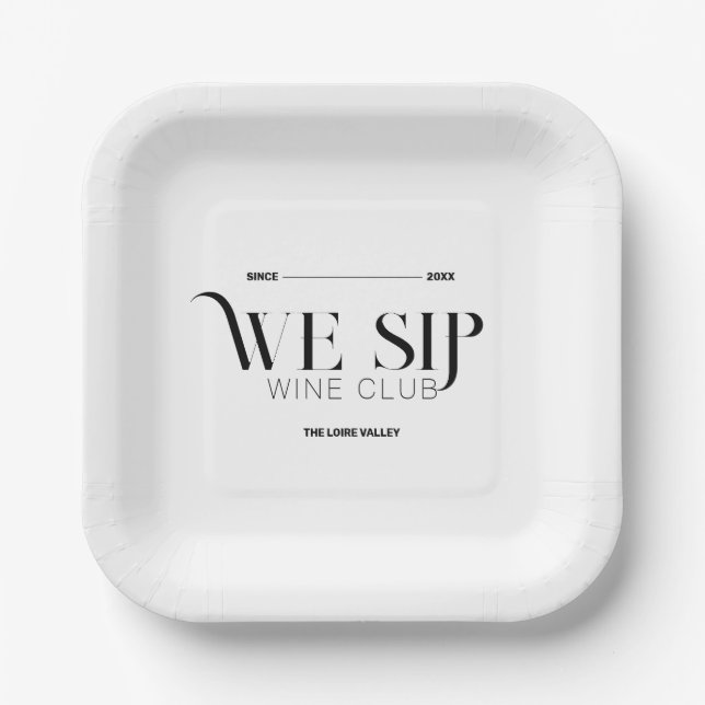 We Sip Wine Club Custom Crest Elegant Paper Plate (Front)
