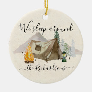 We Sleep Around Watercolor Personalize Camp Tent Ceramic Ornament