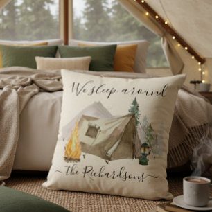We Sleep Around Watercolor Personalize Camp Tent Throw Pillow