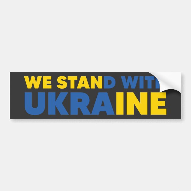We Stand With Ukraine Flag Colours Yellow Blue Bumper Sticker (Front)