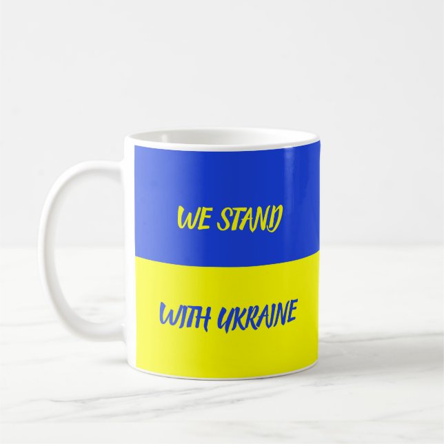 We stand with Ukraine Ukrainian Flag Donation Mug (Left)