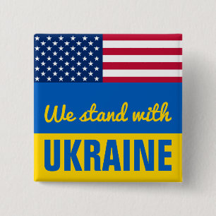 We Stand With Ukraine USA American Flag Square 2 Inch Square Button