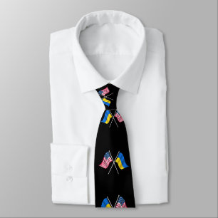 We Stand With Ukraine - USA Flag - Ukrainian Flag  Tie